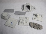 Nine terrain tile miniatures, including rocks, cave, cauldron and ritual circle, 8oz