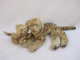 Two Vintage Tiger Plush Cats, large one has Steiff button in ear, see pictures, 1 lb 1 oz