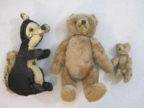 Three Vintage Stuffed Animals: skunk and 2 poseable teddy bears, 1 lb 5 oz