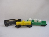 Three Vintage Lionel O Scale Train Cars: Republic Steel Gondola 9142, Lehigh Valley Hopper 25000,