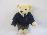 Impeccably Dressed Steiff Teddy Bear with button and ear tag, poseable arms, legs, & head, 1 lb 8 oz