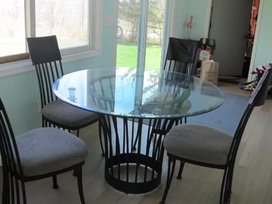 48" Glass and Wrought Iron Table with Four Chairs