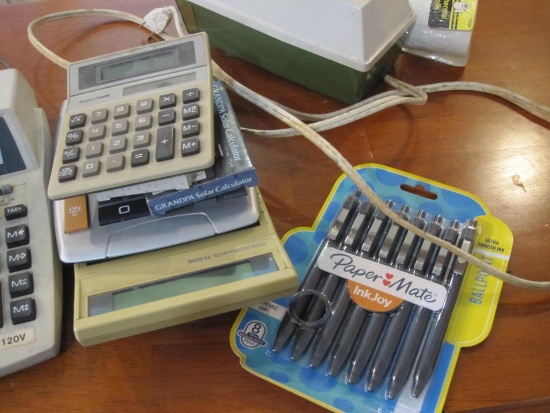 Assorted Office Supplies, Calculators, Electric Pencil Sharpener and more