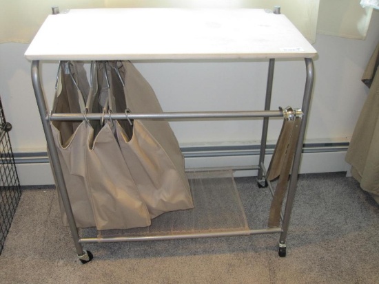 Laundry Organizer on Wheels with Table and Three Sorting Compartments