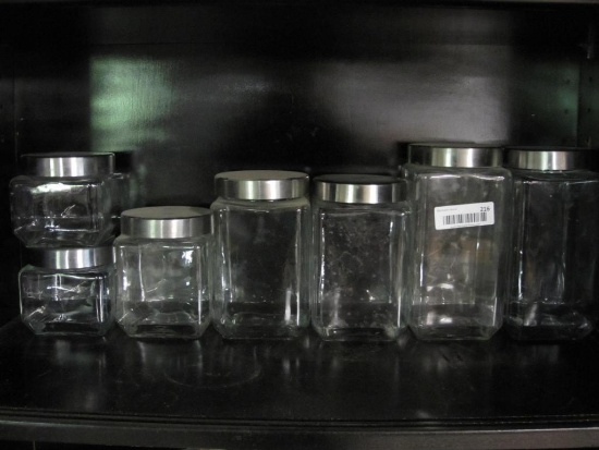 Set of 7 Glass Canisters with Stainless Steel Tops