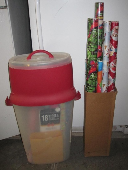 Christmas Wrap Storage Box with Wrapping Paper and bows