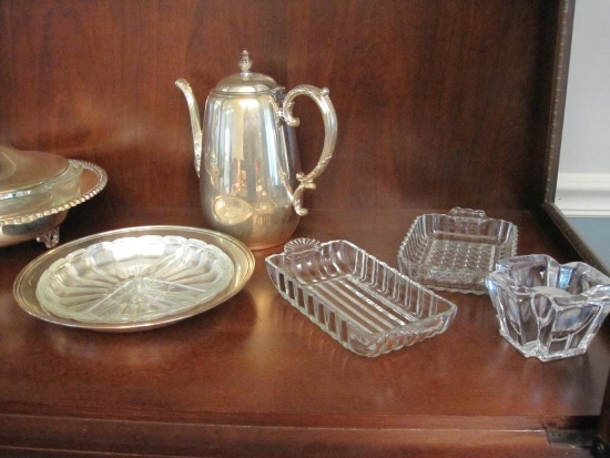 Silver Plate and Crystal Serving Items