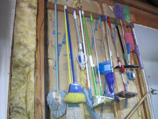 Assorted Cleaning Supplies, Swiffer WetJet, various Brooms, Mops and Dusters