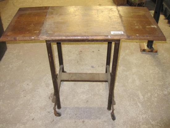 Vintage Rolling Work Table with Side Extenders, appro 24" square with flaps folded