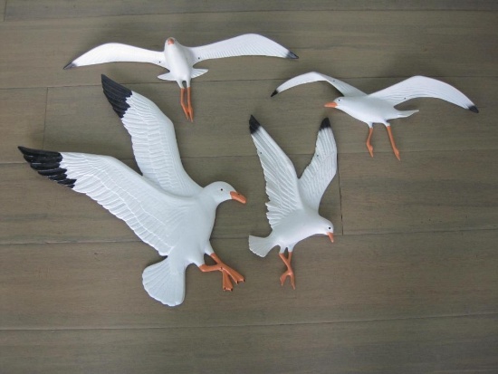 Four Cast Aluminum Metal Seagulls, One Marked Whitehall 1973