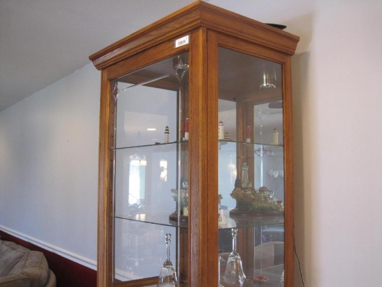 Lighted Curio Cabinet with Lock and Key, Sliding Door, 26.25" x 18" x 80", contents not included