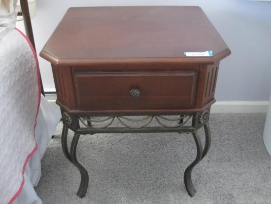 Wood with Metal Legs Nightstand with Drawer, 23" x 21" x 26"