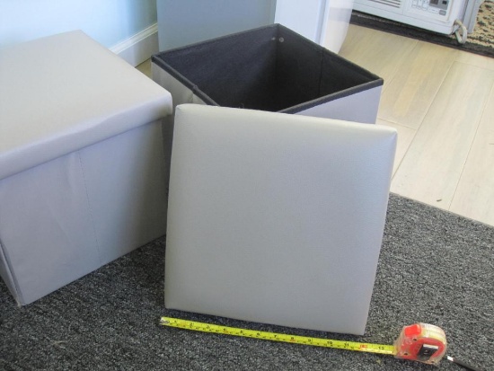 Two Light Grey Storage Boxes with Lids, 11" wide