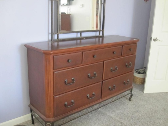 Dresser with Mirror, 7 Drawers, contents not included, dresser 60" x 17" x 38", mirror is 25.5" x