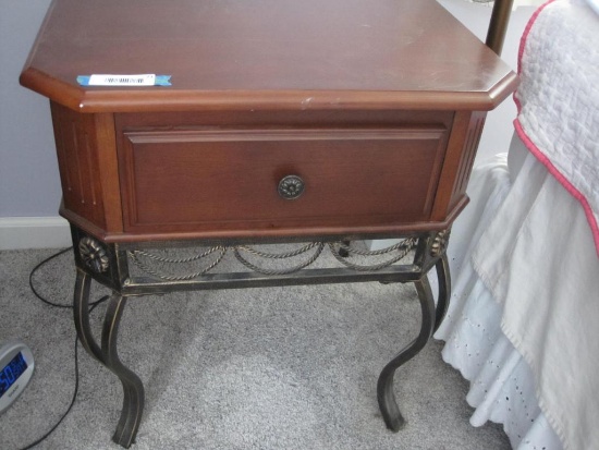 Wood with Metal Legs Nightstand with Drawer, 23" x 21" x 26"