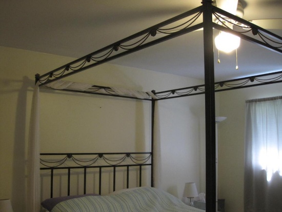 Queen Canopy Bed, metal frame, mattress and box spring included