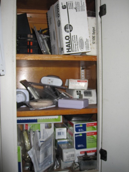 Cabinet Lot of Electrical Supplies, inlcluding switches and more