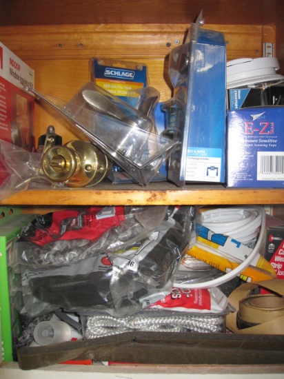 Lot of Doorknobs, Gaskets/Seals, Caulk, Tape and more, as shown in pictures