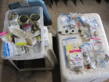 Plumbing Supplies, Shark Bite Connectors, Pressure Test Kit and More in Plastic Tote with Lid