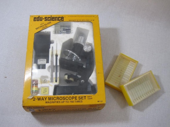 Edu-Science 2-Way Microscope Set with Additional Slides, in original box, 2 lbs 2 oz