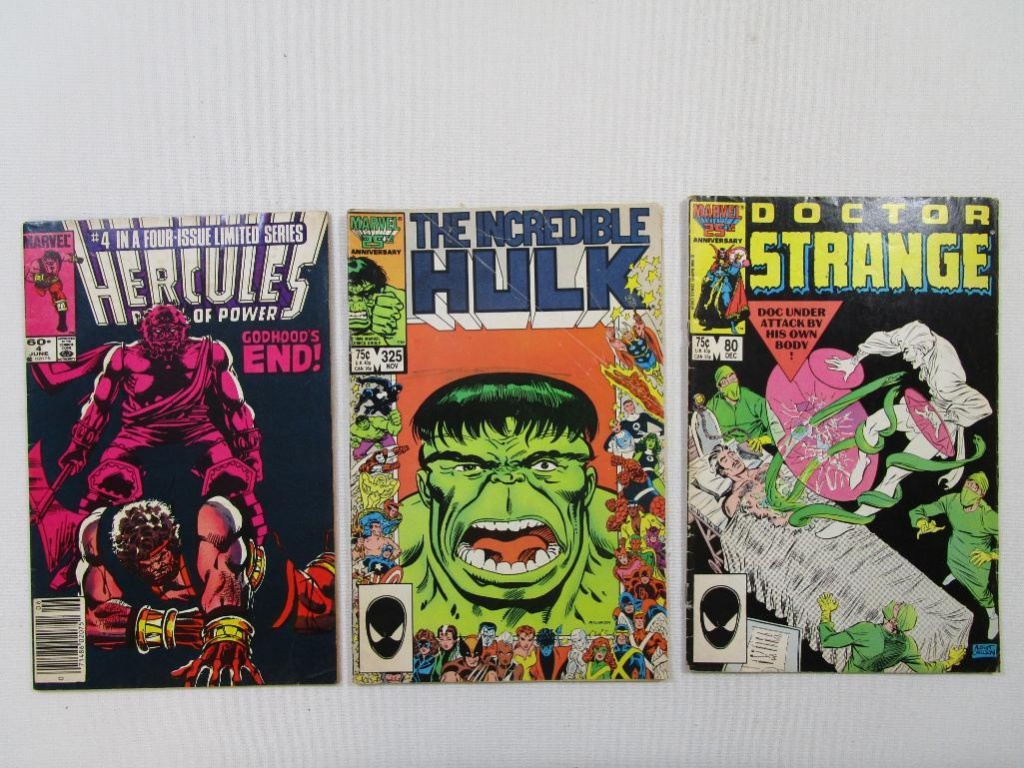 Three Marvel Comics Hercules Prince Of Power No 4 June 1984 The Incredible Hulk No 325 Nov Art Antiques Collectibles Collectibles Comics Online Auctions Proxibid