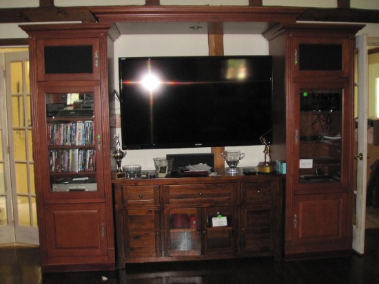 Three Piece Entertainment Center, Two Towers and Top, does not include TV or cabinet under TV (Lot
