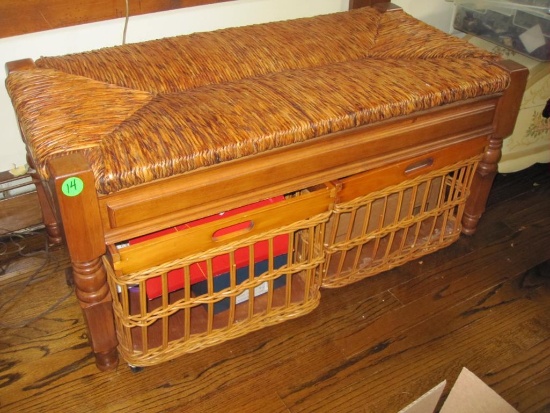Wicker Bench with Two Baskets, Contents Not Included, 40 inches wide, 18 inches high and 21 inches