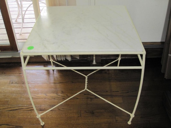 Marble Top End Table with Iron Base, 2ft x 2ft x 2ft