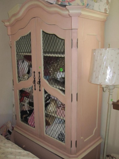 Brushed Pink Painted Armoire with Base Drawer, contents not included, 48 inches wide, 81 inches tall