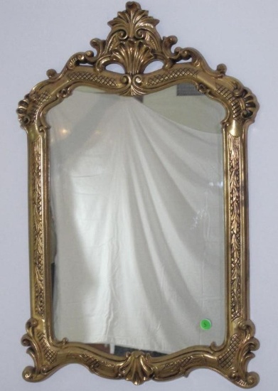 Ornate Gilt Golden Finish Wall Mirror, 44 inches tall, 29 inches wide