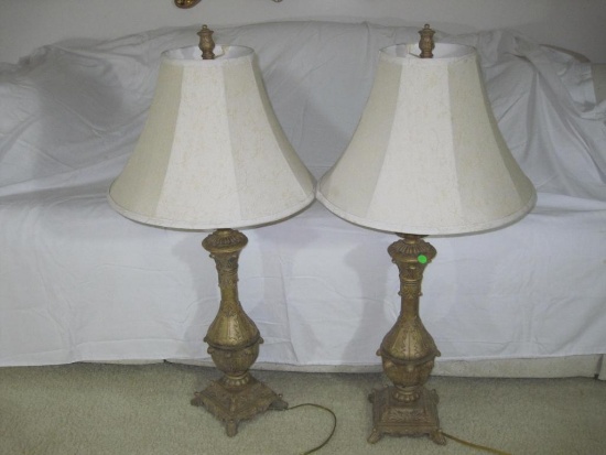 Two Ornate Table Lamps, AS-IS, working but one does have a crack as shown in last photo