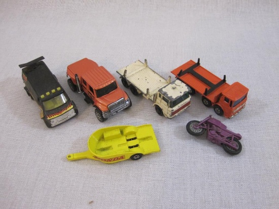 Diecast Miniature Cars including Zylmex Van Killer, Matchbox Motorcycle Trailer with Honda