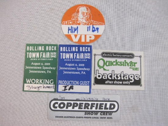 Electric Factory Concerts, Rolling Rock Town Fair, and Copperfield Show Crew Backstage/Crew Passes,