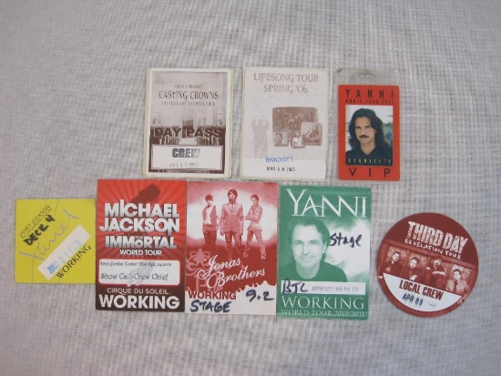 Assorted Backstage/Crew Passes for Third Day, Casting Crowns, Yanni, Jonas Brothers, Michael Jackson