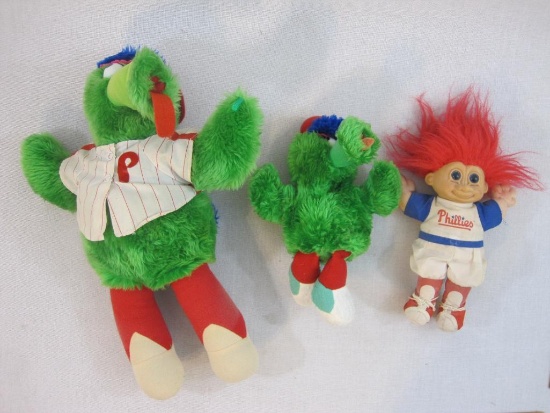 Three Philadelphia Phillies Plush including Troll Doll and 2 Phanatic Plushes, 15 oz