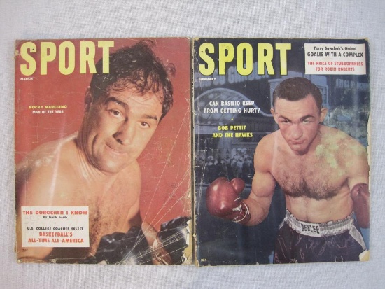Two 1950s Sport Magazines: February 1958 and March 1955, see pictures for condition AS IS, 14 oz