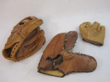 Three Vintage Baseball Gloves, 2 lbs 4 oz