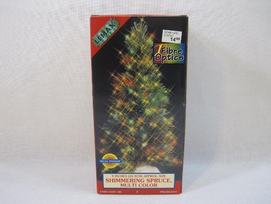 Lemax 9" Shimmering Spruce Multi-Color Fibre Optics Tree, in original box, 1999 Lemax Inc, 12 oz