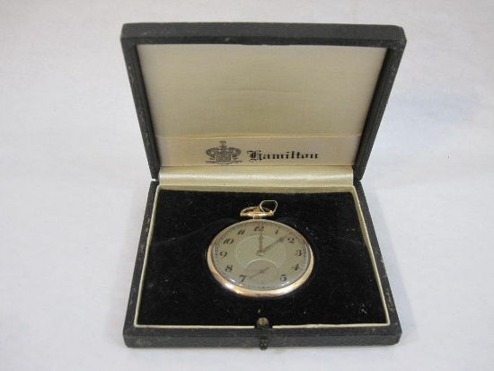 17 Jewel Hamilton 25 Years Gold Plated Railroad Pocket Watch with Case, see pictures, 5 oz