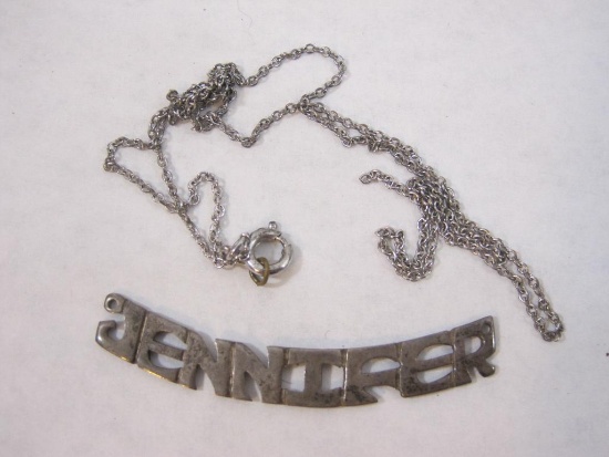 Sterling Silver Jennifer Pendant (1.9 g) and Chain (1.2 g, chain is broken)