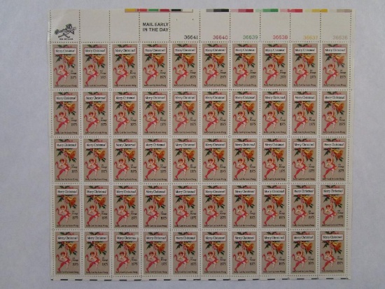 US Postage Stamps 1975 Merry Christmas Early Card By Louis Prang Scott #1580, Full Sheet of 50