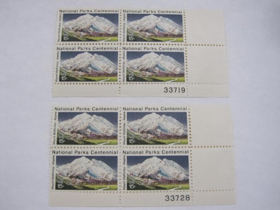 Two Blocks of 4 National Parks Centennial 15 Cent US Postage Stamps, Scott 1454