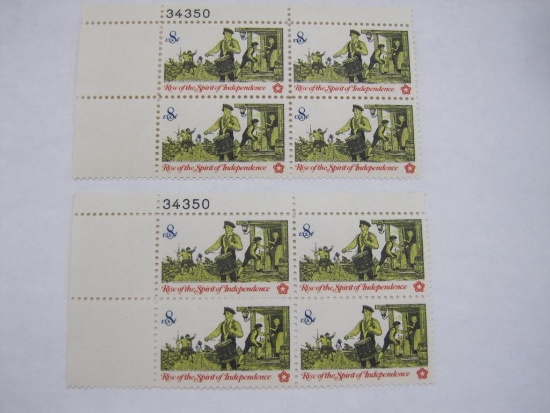 Two Blocks of 4 Rise of the Spirit of Independence 8 Cent US Stamps, Scott 1479