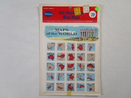 Maps of the World, 100 Worldwide Mini-Maps Stamp Labels in Sealed Package, Whitman