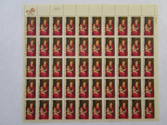 US Postage Stamps 1967 Christmas Madonna and Child Scott #1336, Sheet of 50