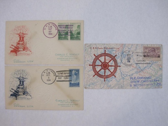 Three First Day Covers USS Cassin Shakedown Cruise and USS Texas Guantanamo Bay and Virgin Islands