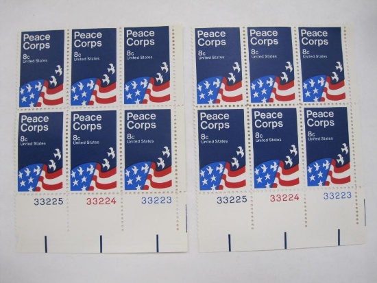 Two Blocks of 6 Peace Corps 8 Cent US Postage Stamps, Scott 1447