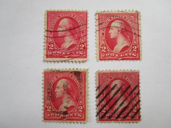 Four US Postage Stamps 1895 Washington 2 cent Type III, Scott #267, cancelled