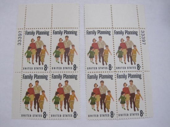 Two Blocks of 4 Family Planning 8 Cent US Stamps, Scott 1455
