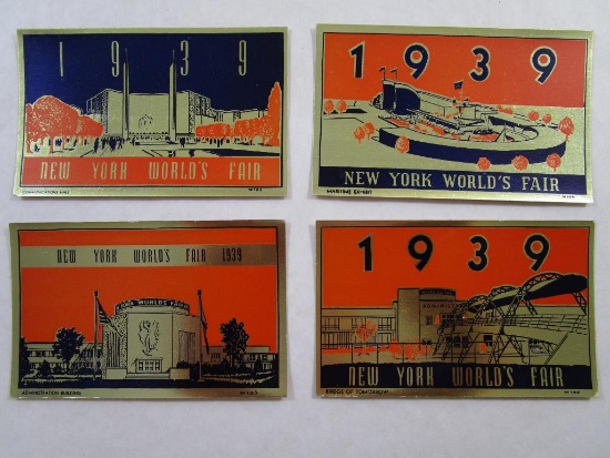 Four Postcards 1939 New York Worlds Fair includes Maritime Exhibit, Bridge of Tomorrow,